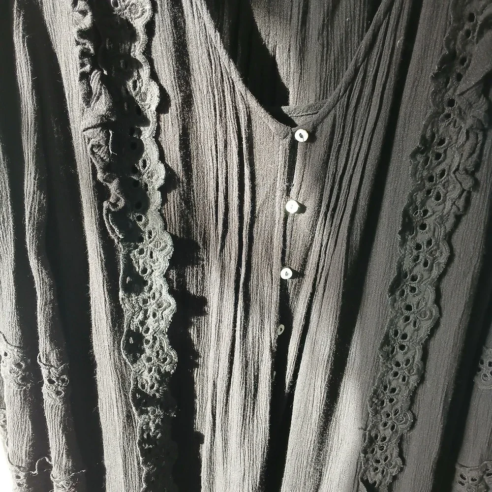 Free People Size Small Snow Angel Mini Dress Black Long Sleeve‎ Bohemian Slip - Picture 6 of 13